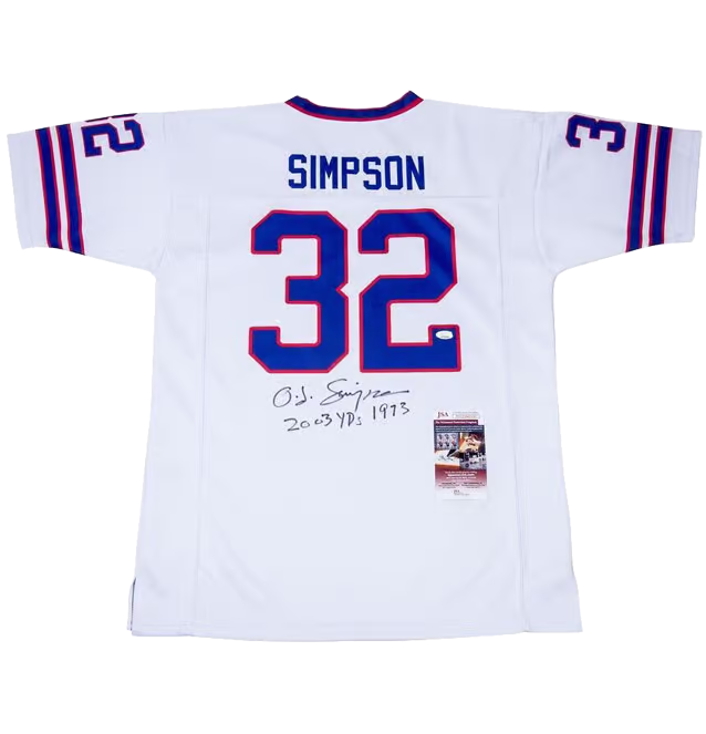 OJ Simpson Signed Buffalo Bills Football Jersey Inscribed 2003 YDs 1973 with JSA